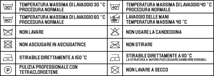 simboli per la cura dell'abbigliamento